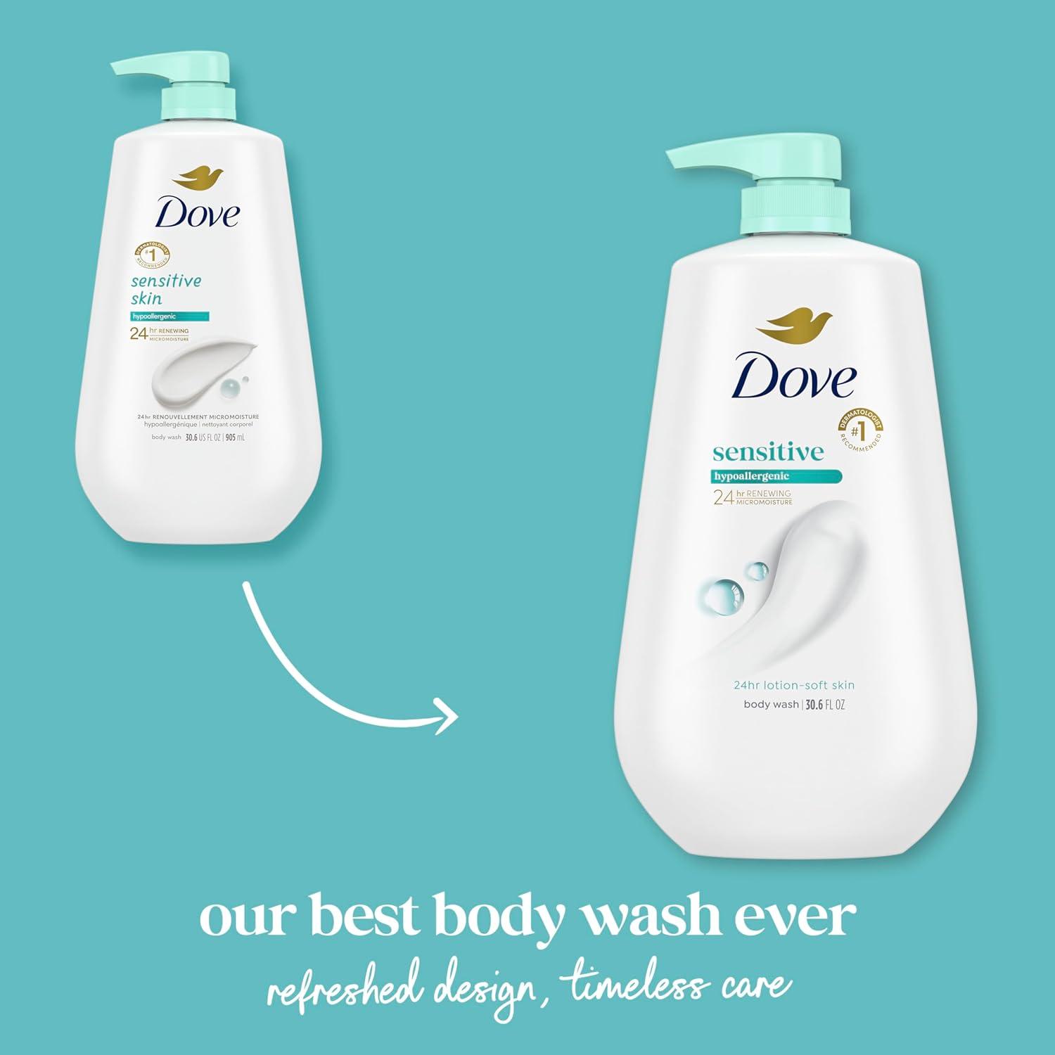 imageDove Body Wash with Pump Sensitive Skin For 24hr LotionSoft Skin Moisturizing Skin Cleanser Gentle Hypoallergenic Formula with No Sulfates No Parabens 306 ozFragranced