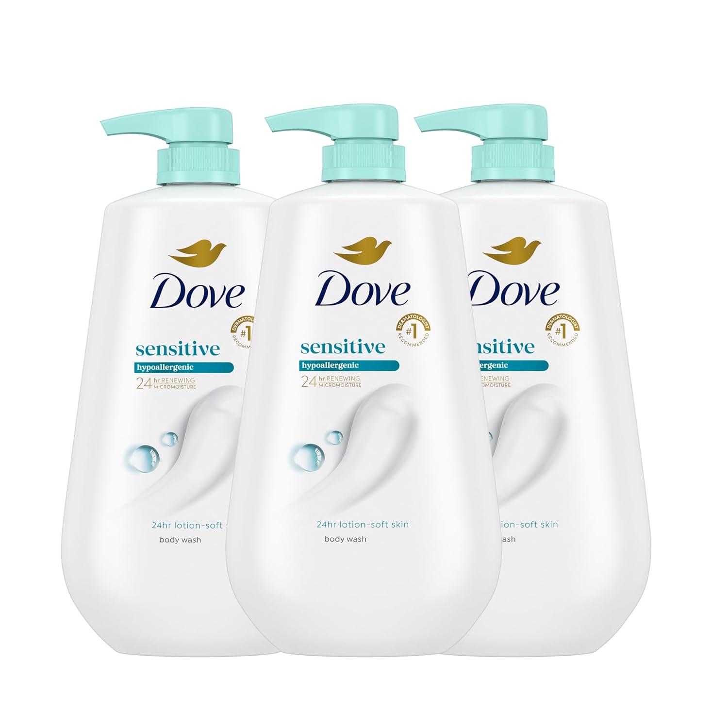 imageDove Body Wash with Pump Sensitive Skin For 24hr LotionSoft Skin Moisturizing Skin Cleanser Gentle Hypoallergenic Formula with No Sulfates No Parabens 306 ozFragranced