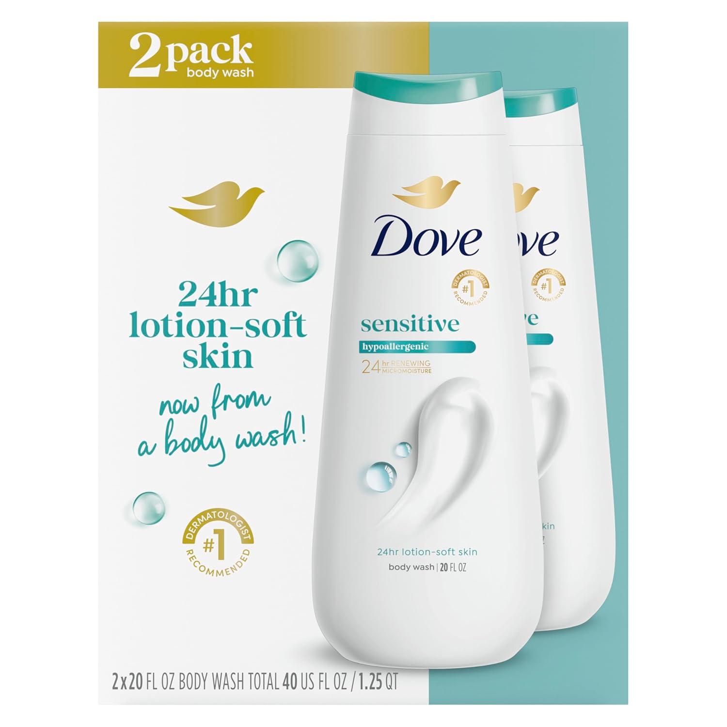 imageDove Body Wash with Pump Sensitive Skin For 24hr LotionSoft Skin Moisturizing Skin Cleanser Gentle Hypoallergenic Formula with No Sulfates No Parabens 306 ozUnscented