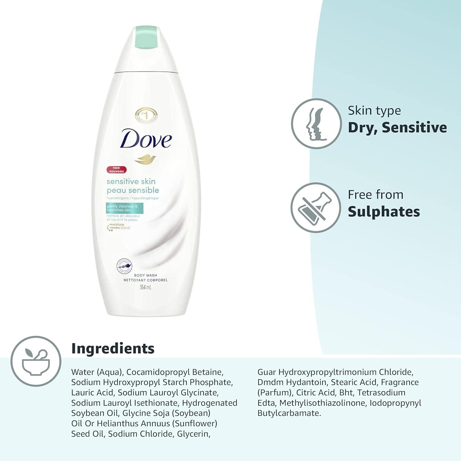 imageDove Body Wash with Pump Sensitive Skin For 24hr LotionSoft Skin Moisturizing Skin Cleanser Gentle Hypoallergenic Formula with No Sulfates No Parabens 306 ozUnscented
