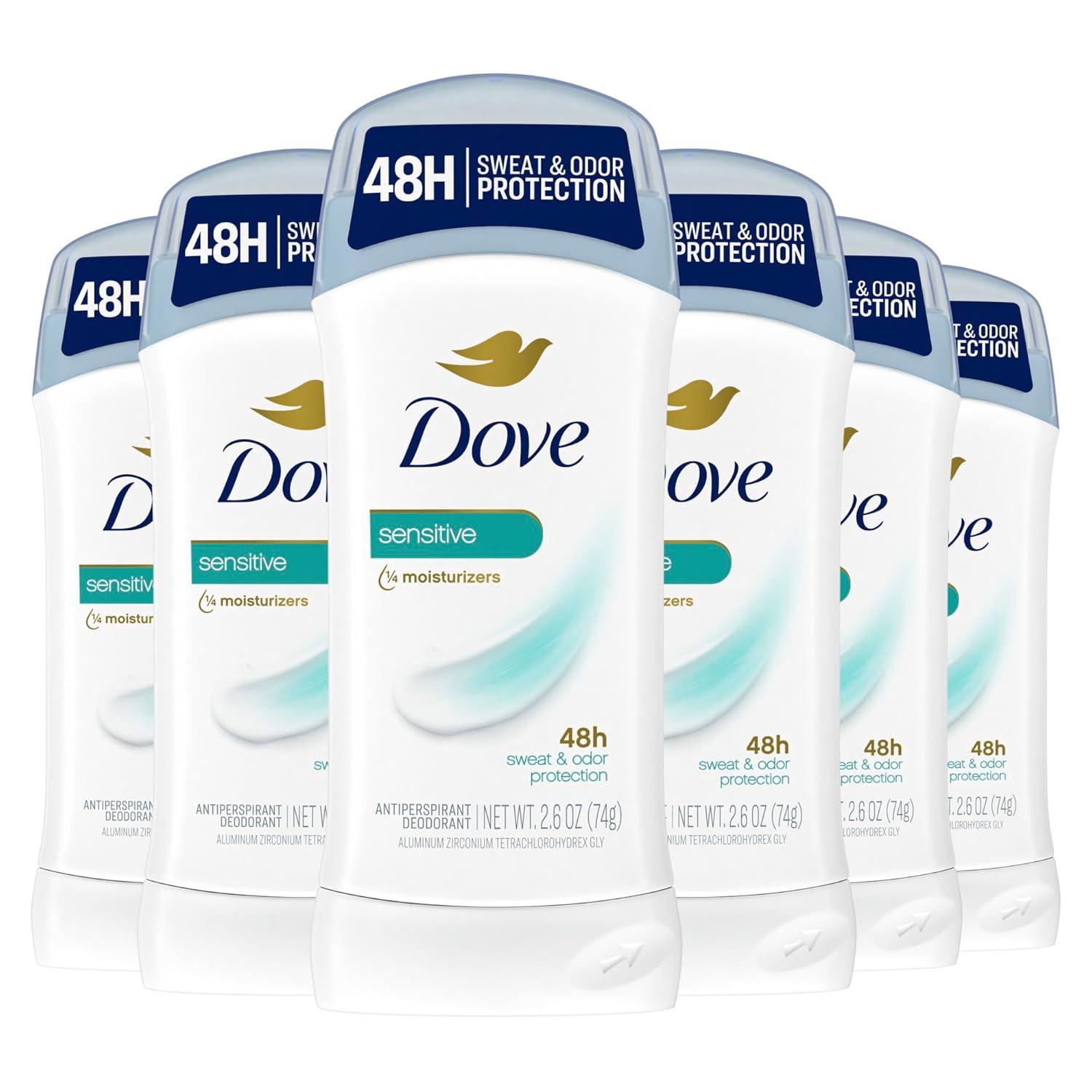 imageDove Invisible Solid Antiperspirant Deodorant Stick for Women 6 Count Sensitive for All Day Underarm Sweat amp Odor Protection 26 ozUnscented