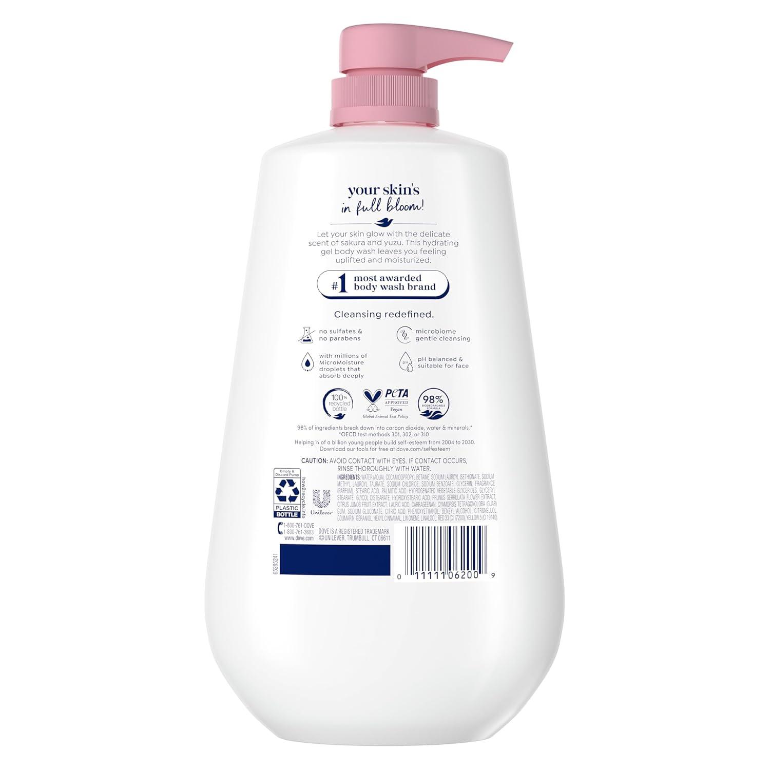 imageDove Sakura Body Wash Uplift Sakura Blossom and Yuzu for 24hr LotionSoft Skin Moisturizing Skin Cleanser with No Sulfates No Parabens 306 Fl Oz
