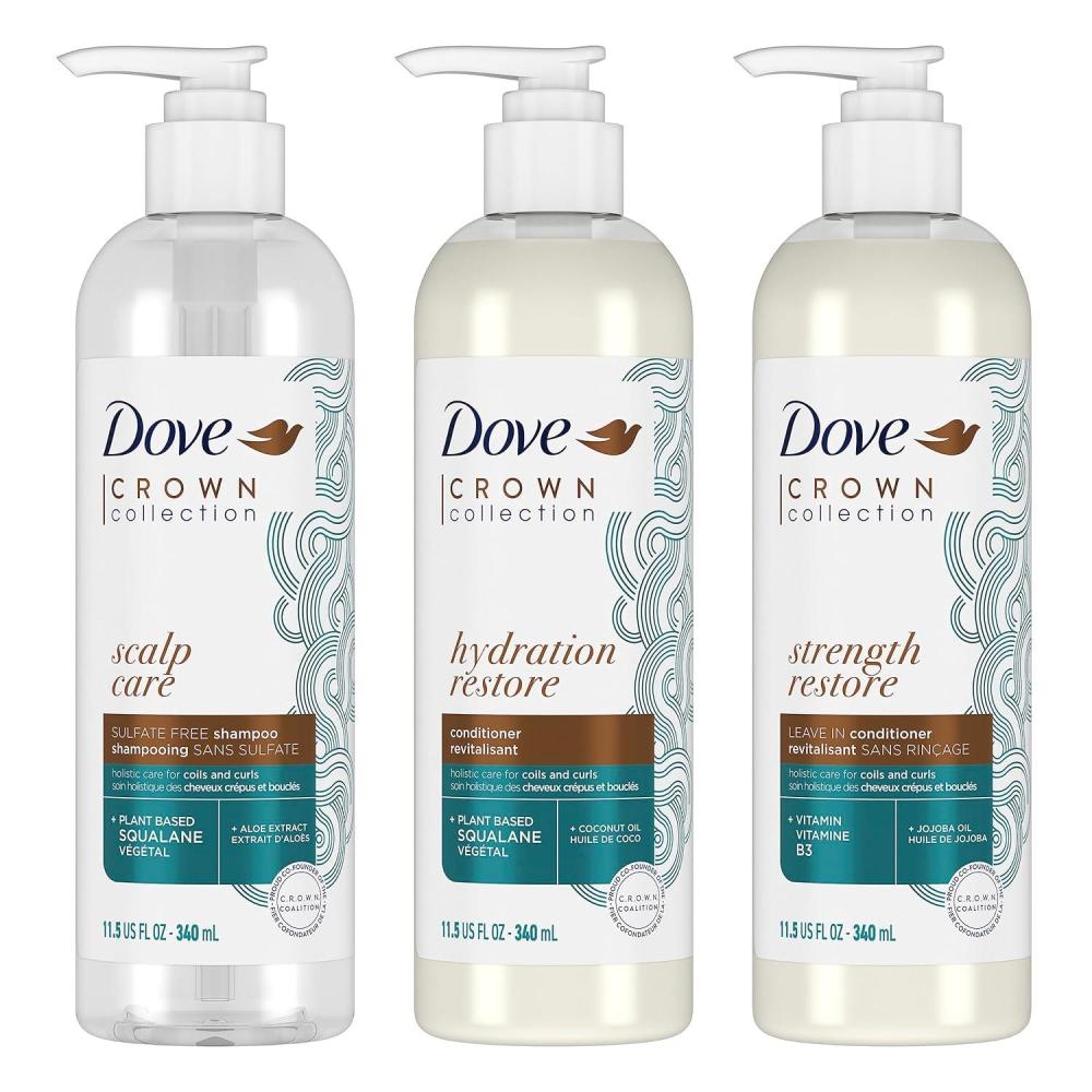 imageDove Amplified Textures Shampoo Conditioner LeaveIn Conditioner with Coconut Milk Aloe and Jojoba 3 Count for Coils Curls and Waves and Moisture Amplifying Hair Care Blend 115 oz