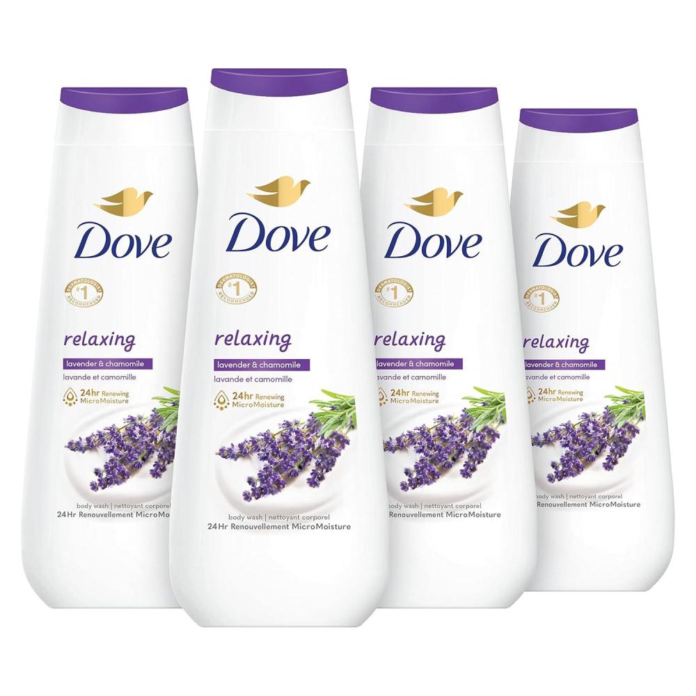 imageDove Body Wash 4 Count Relaxing Lavender Oil amp Chamomile for Renewed HealthyLooking Skin Gentle Skin Cleanser with 24hr Renewing MicroMoisture 20 oz