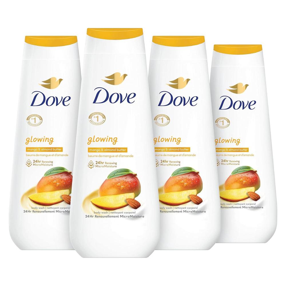 imageDove Body Wash Glowing Mango amp Almond Butter 4 Count for Renewed HealthyLooking Skin Gentle Skin Cleanser with 24hr Renewing MicroMoisture 20 oz