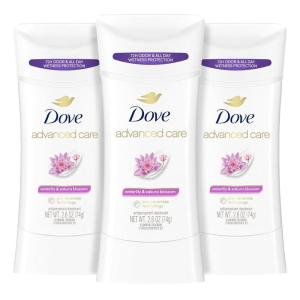 Dove Advanced Care Antiperspirant Deodorant Stick Vanilla & Cocoa Butter 3 Count Antiperspirant deodorant with Pro-Ceramide Technology 72-hour odor control and all-day sweat protection 2.6 oz(Waterlily and Sakura Blossom)