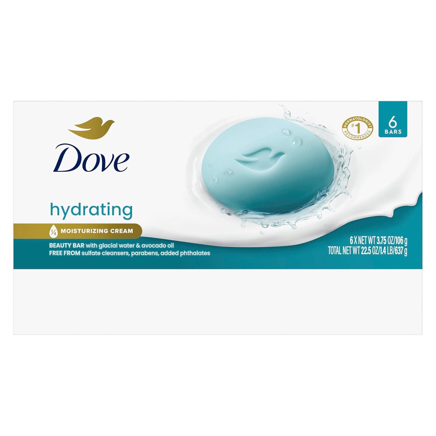 imageDove Beauty Bar 6 Pack Hydrating with Glacial water amp Avocado oil Cleanses amp Hydrates 375 OzGlacial Water Avocado Oil