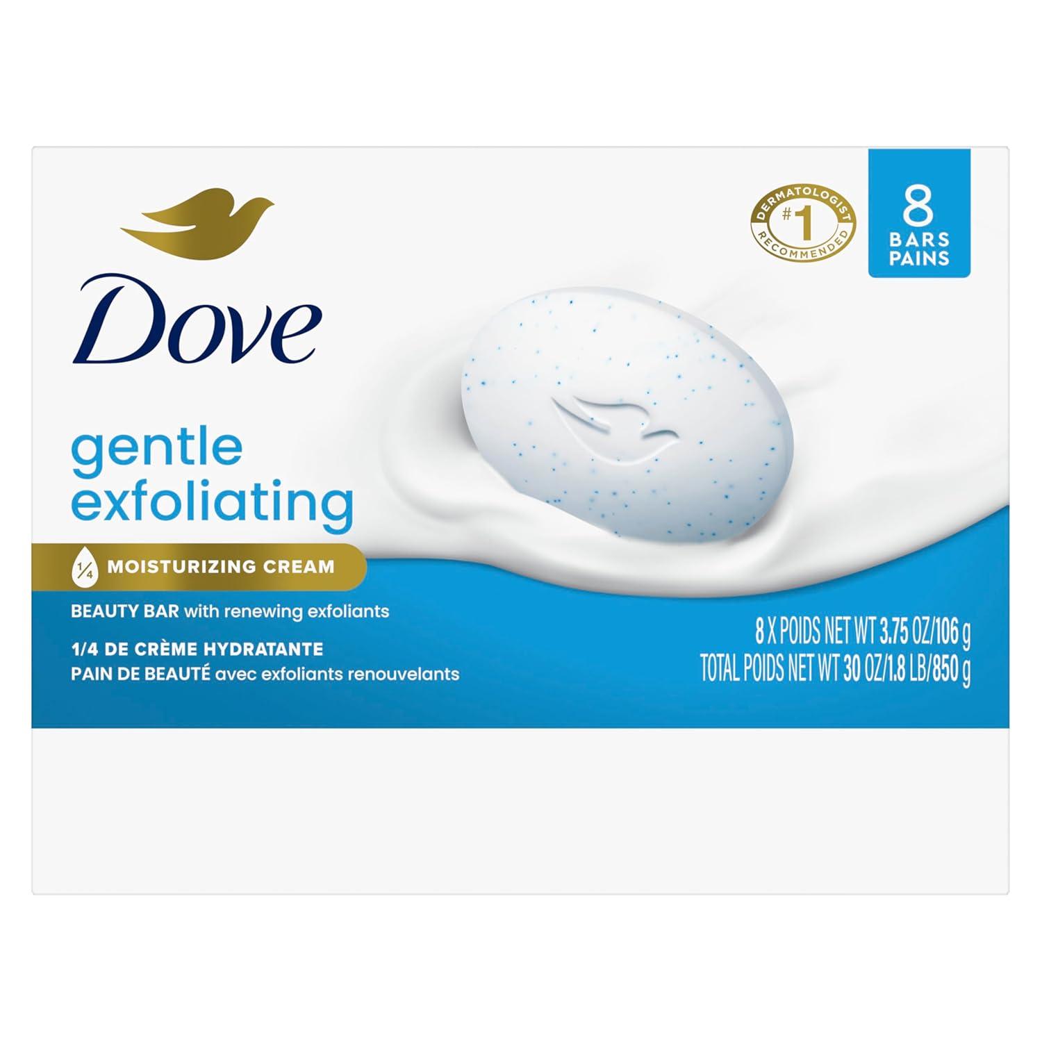 imageDove Beauty Bar Soap 8 Bars Gentle Exfoliating for Soft Smooth Skin Gently Renews Skin 375 ozGentle Exfoliating