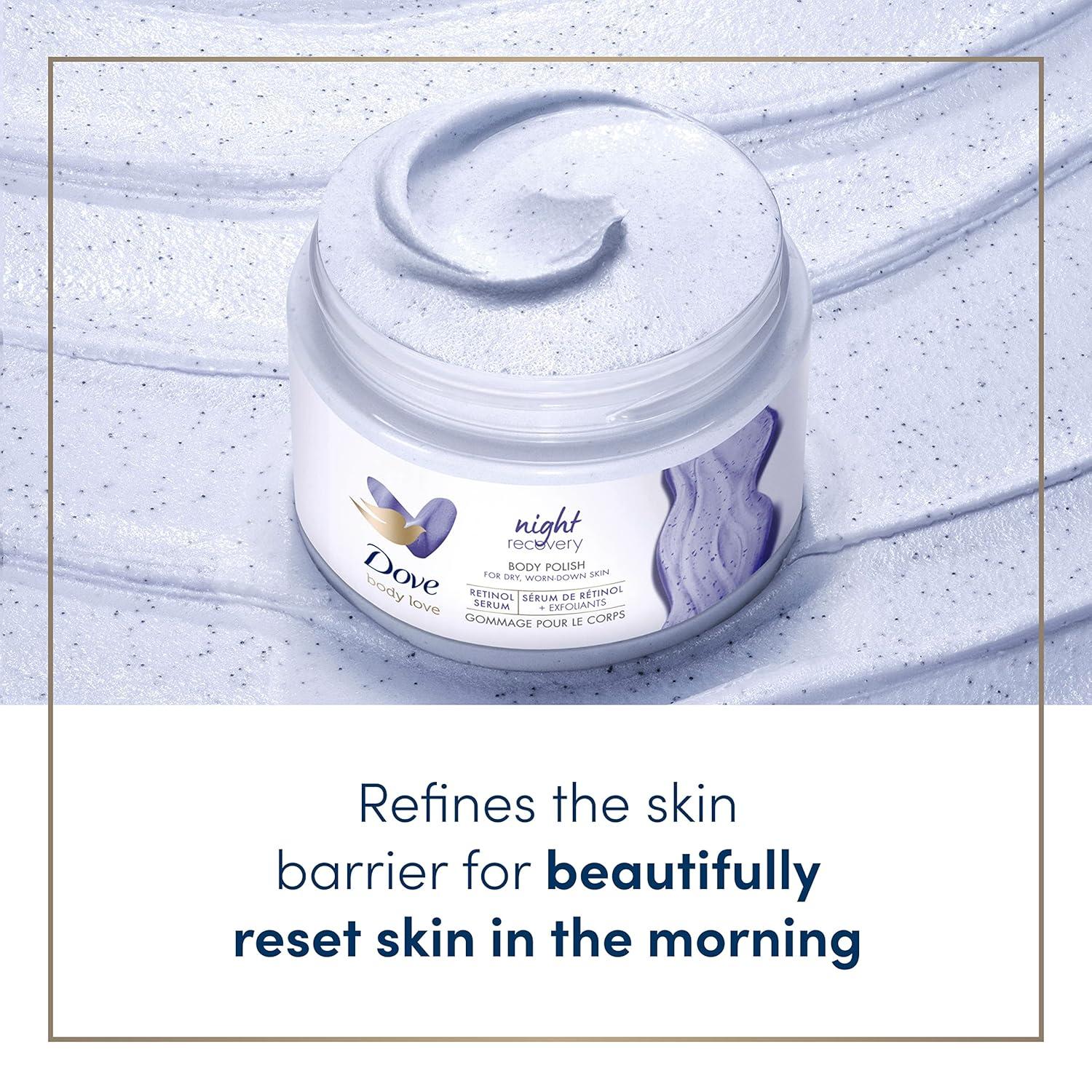 imageDove Body Love Body Polish Night Recovery 3 Count for Dry WornDown Skin Body Scrub with Retinol and Botanical Oils for Silky Smooth Skin 12 oz