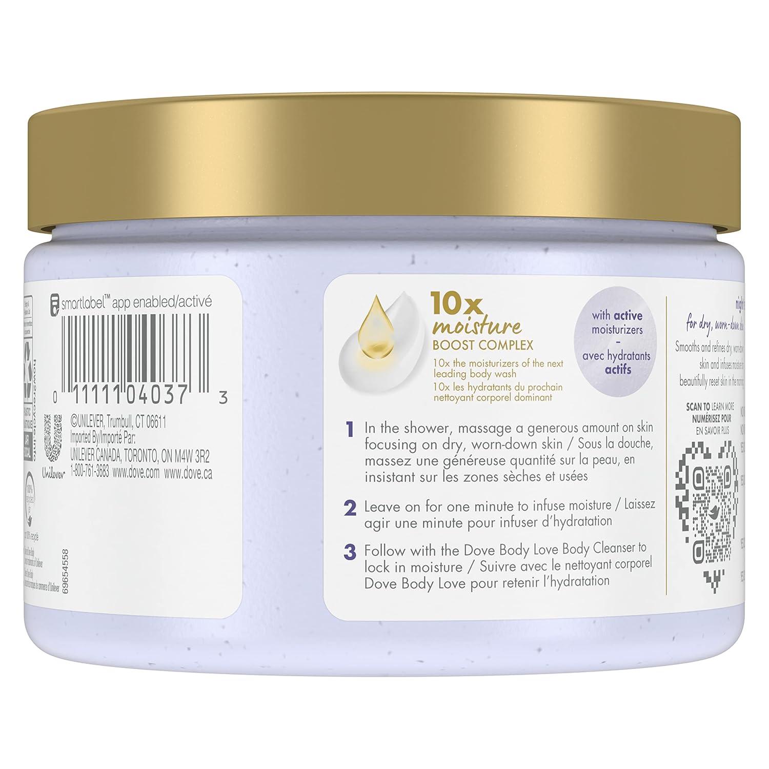 imageDove Body Love Body Polish Night Recovery 3 Count for Dry WornDown Skin Body Scrub with Retinol and Botanical Oils for Silky Smooth Skin 12 oz
