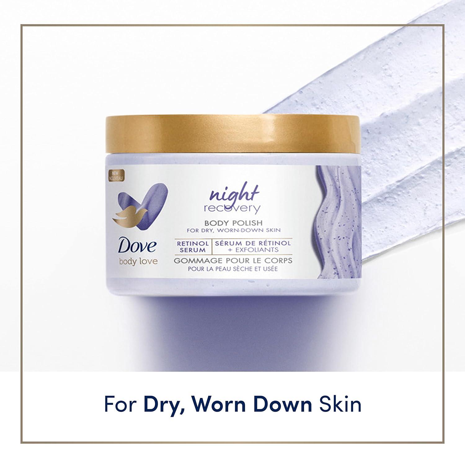 imageDove Body Love Body Polish Night Recovery 3 Count for Dry WornDown Skin Body Scrub with Retinol and Botanical Oils for Silky Smooth Skin 12 oz