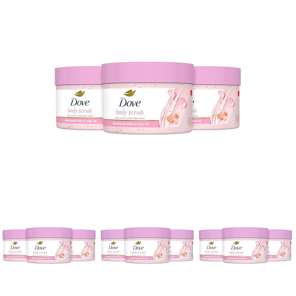 imageDove Body Scrub White Peach amp Crushed Rice 3 Count for Visibly SilkySmooth Nourished Skin with Moisturizing CreamHimalayan Salt Rose Oil