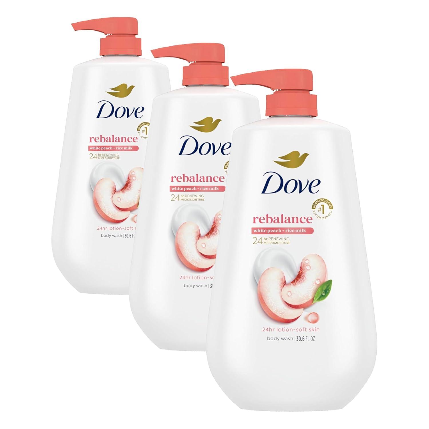 imageDove Body Wash Rebalance White Peach amp Rice Milk For 24hr LotionSoft Skin Moisturizing Skin Cleanser with No Sulfates No Parabens 306 ozPeach