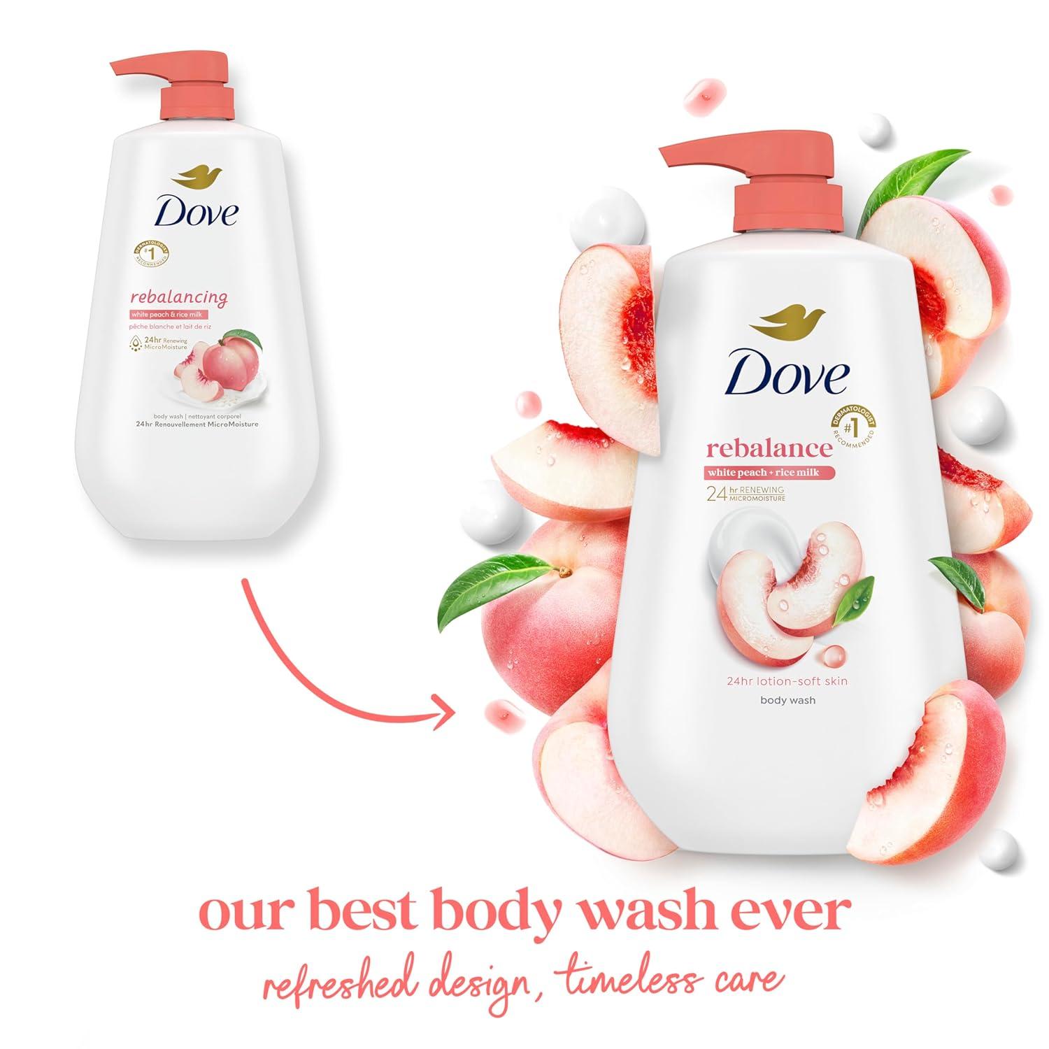 imageDove Body Wash Rebalance White Peach amp Rice Milk For 24hr LotionSoft Skin Moisturizing Skin Cleanser with No Sulfates No Parabens 306 ozPeach