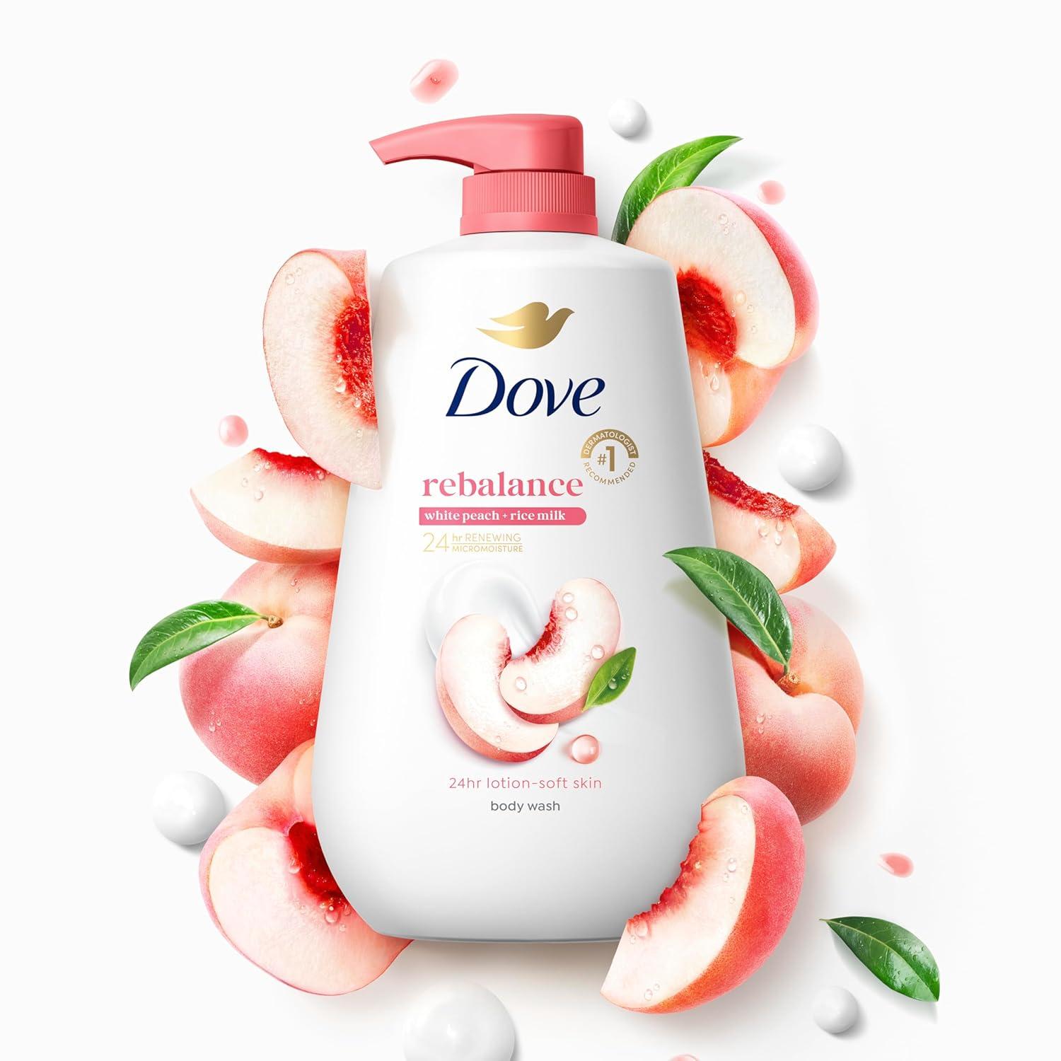 imageDove Body Wash Rebalance White Peach amp Rice Milk For 24hr LotionSoft Skin Moisturizing Skin Cleanser with No Sulfates No Parabens 306 ozPeach