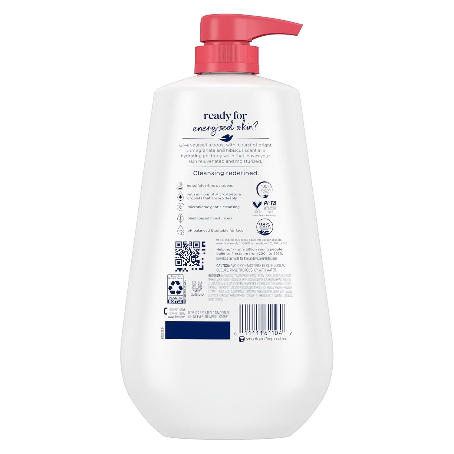 imageDove Body Wash Rebalance White Peach amp Rice Milk For 24hr LotionSoft Skin Moisturizing Skin Cleanser with No Sulfates No Parabens 306 ozPomegranate Hibiscus