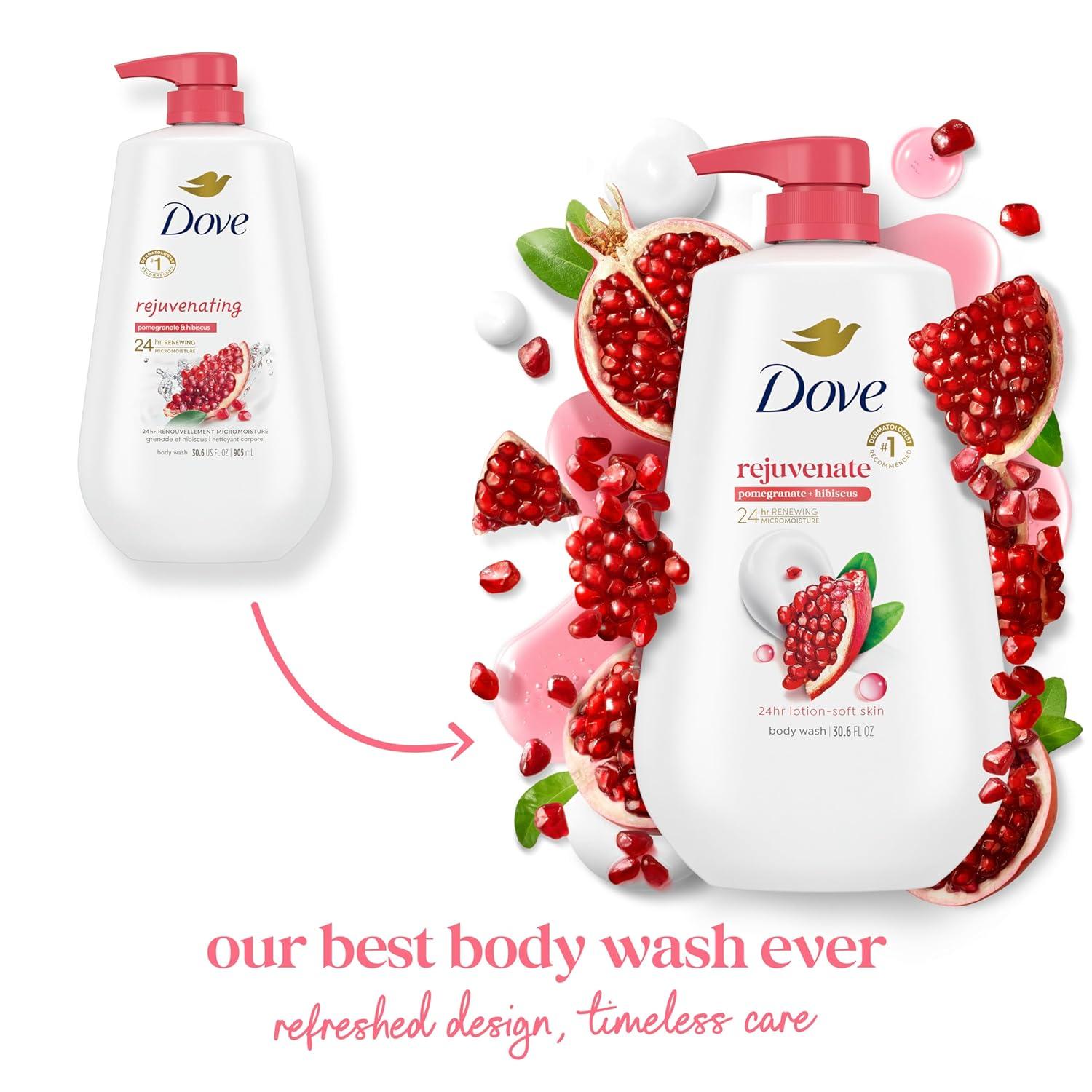 imageDove Body Wash Rebalance White Peach amp Rice Milk For 24hr LotionSoft Skin Moisturizing Skin Cleanser with No Sulfates No Parabens 306 ozPomegranate Hibiscus