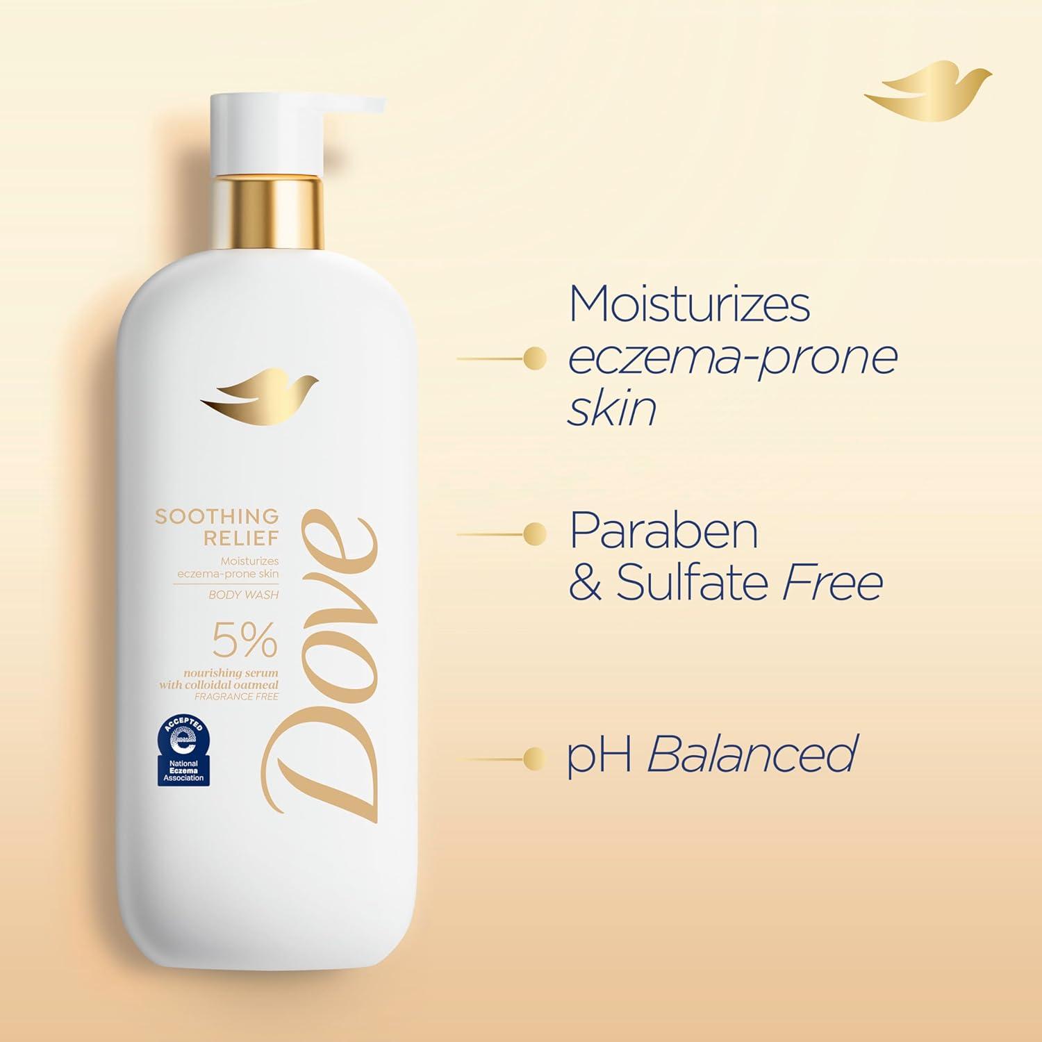 imageDove Fragrance Free Body Wash Soothing Relief Moisturizes eczemaprone skin 5 nourishing serum with colloidal oatmeal 185 oz