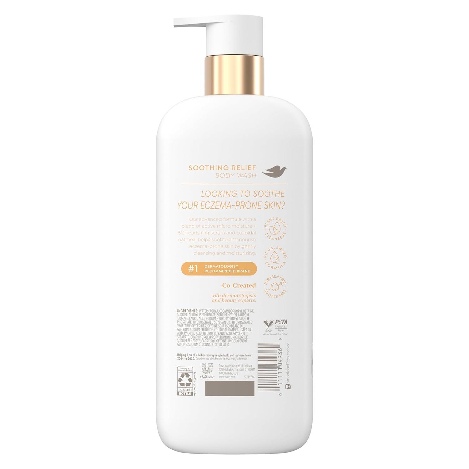 imageDove Fragrance Free Body Wash Soothing Relief Moisturizes eczemaprone skin 5 nourishing serum with colloidal oatmeal 185 oz