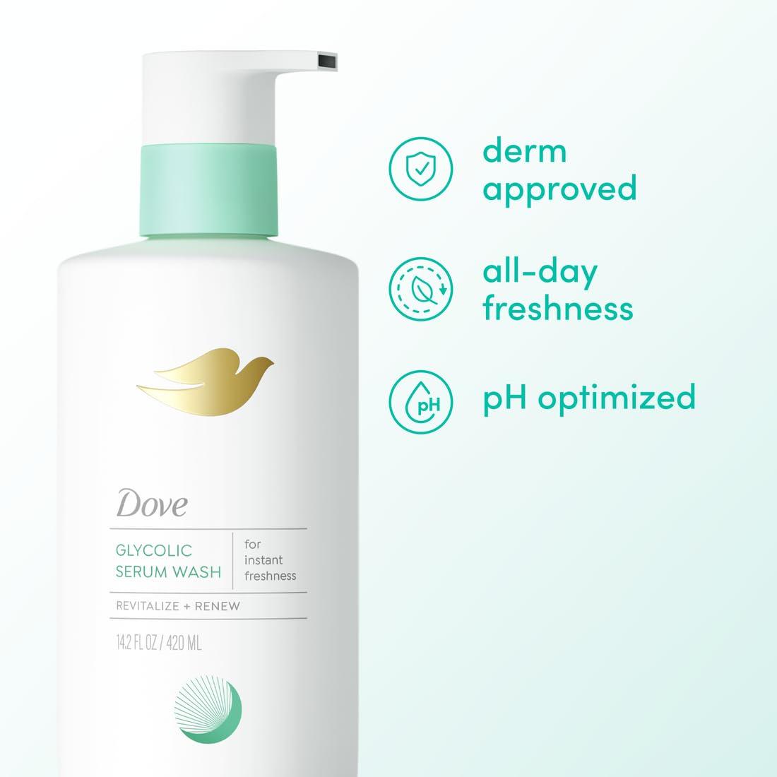 imageDove Glycolic Serum Body Wash for Women For Skin Renewal Hydration amp Odor ControlFresh Water Lilly Scent 142 oz
