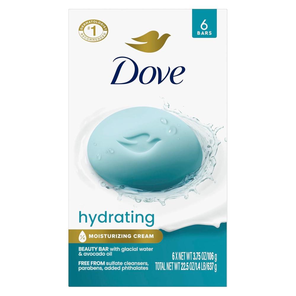 imageDove Beauty Bar 6 Pack Hydrating with Glacial water amp Avocado oil Cleanses amp Hydrates 375 OzGlacial Water Avocado Oil