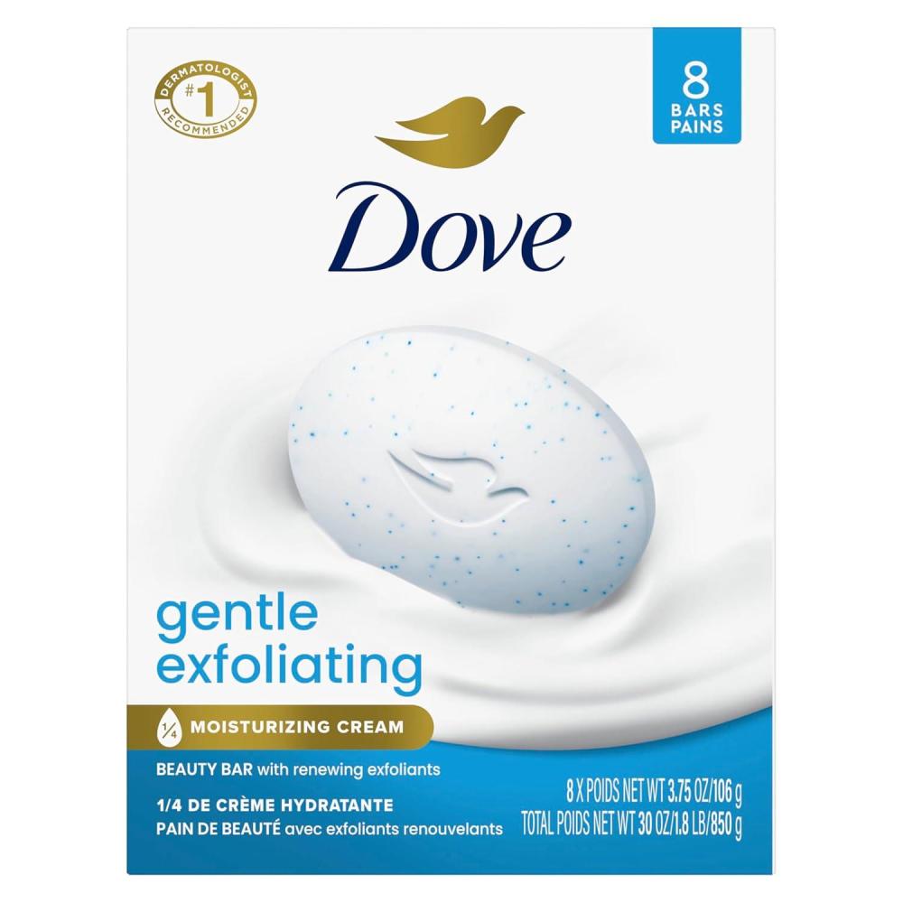 imageDove Beauty Bar Soap 8 Bars Gentle Exfoliating for Soft Smooth Skin Gently Renews Skin 375 ozGentle Exfoliating