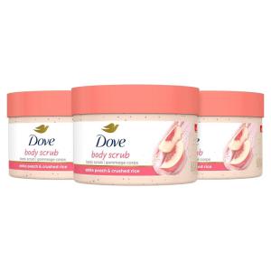 Dove Body Scrub White Peach & Crushed Rice 3 Count for Visibly Silky-Smooth, Nourished Skin, with ¼ Moisturizing Cream(White Peach & Crushed Rice)