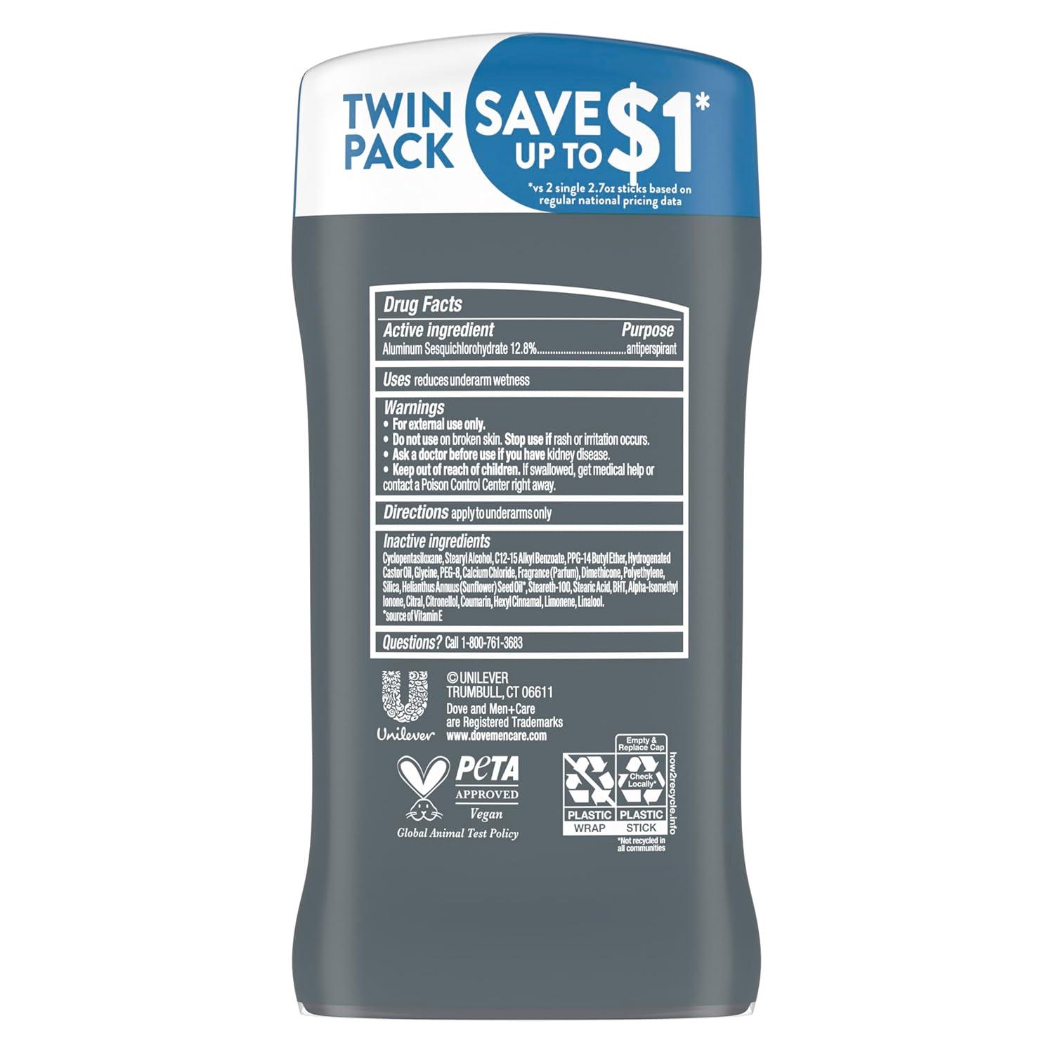 imageDOVE MEN CARE Antiperspirant Deodorant Stick Clean Comfort Twin Pack 72Hour Sweat amp Odor Protection Antiperspirant for Men With 14 Moisturizing Cream 27 oz54 Ounce Pack of 1