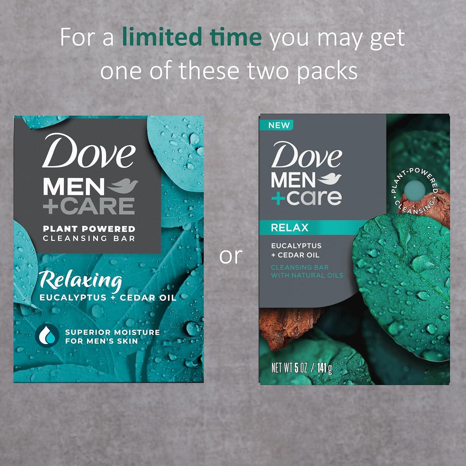 imageDOVE MEN CARE PlantPowered Natural Essential Oil Bar Soap Reinvigorating Lime Avocado Oil to Clean and Hydrate Mens Skin 4in1 Bar Soap for Mens Body Hair Face and Shave 5 oz 4 CountEucalyptus Cedar Oil