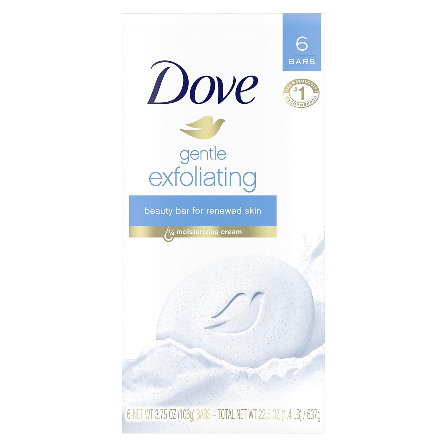 imageDove Beauty Bar Gentle Exfoliating With Mild Cleanser 6 Bars More Moisturizing Than Bar Soap For Softer And Smoother Skin 375 ozExfoliating