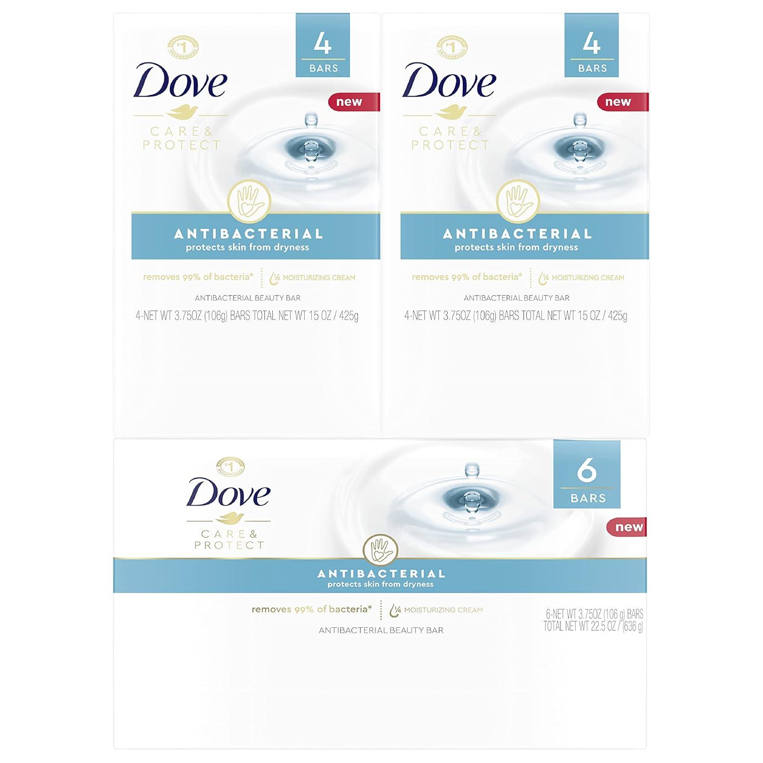 imageDove Beauty Bar Soap Antibacterial Care 6 Count For Clean Moisturized Skin Removes Bacteria 375 ozAntibacterial