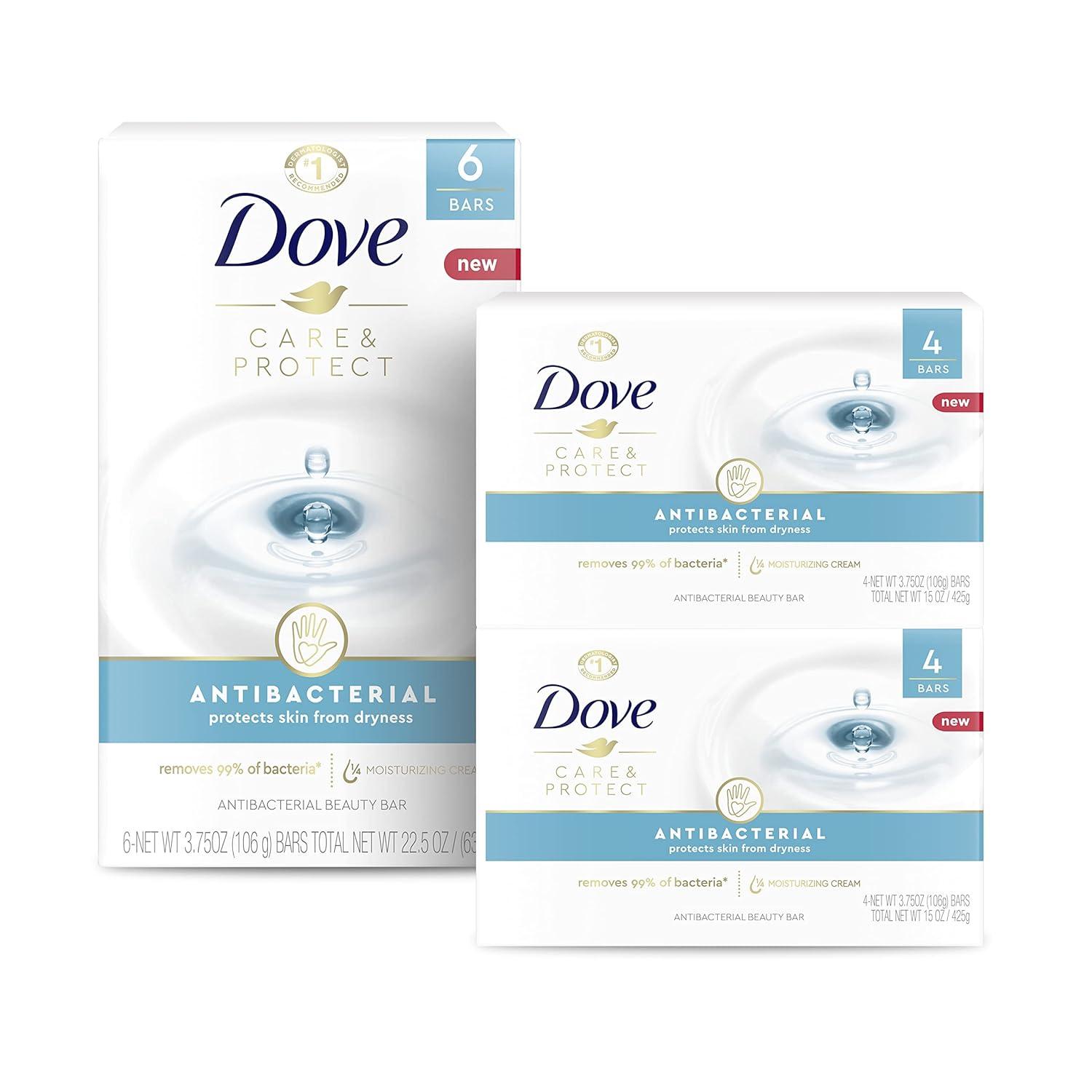 imageDove Beauty Bar Soap Antibacterial Care 6 Count For Clean Moisturized Skin Removes Bacteria 375 ozAntibacterial