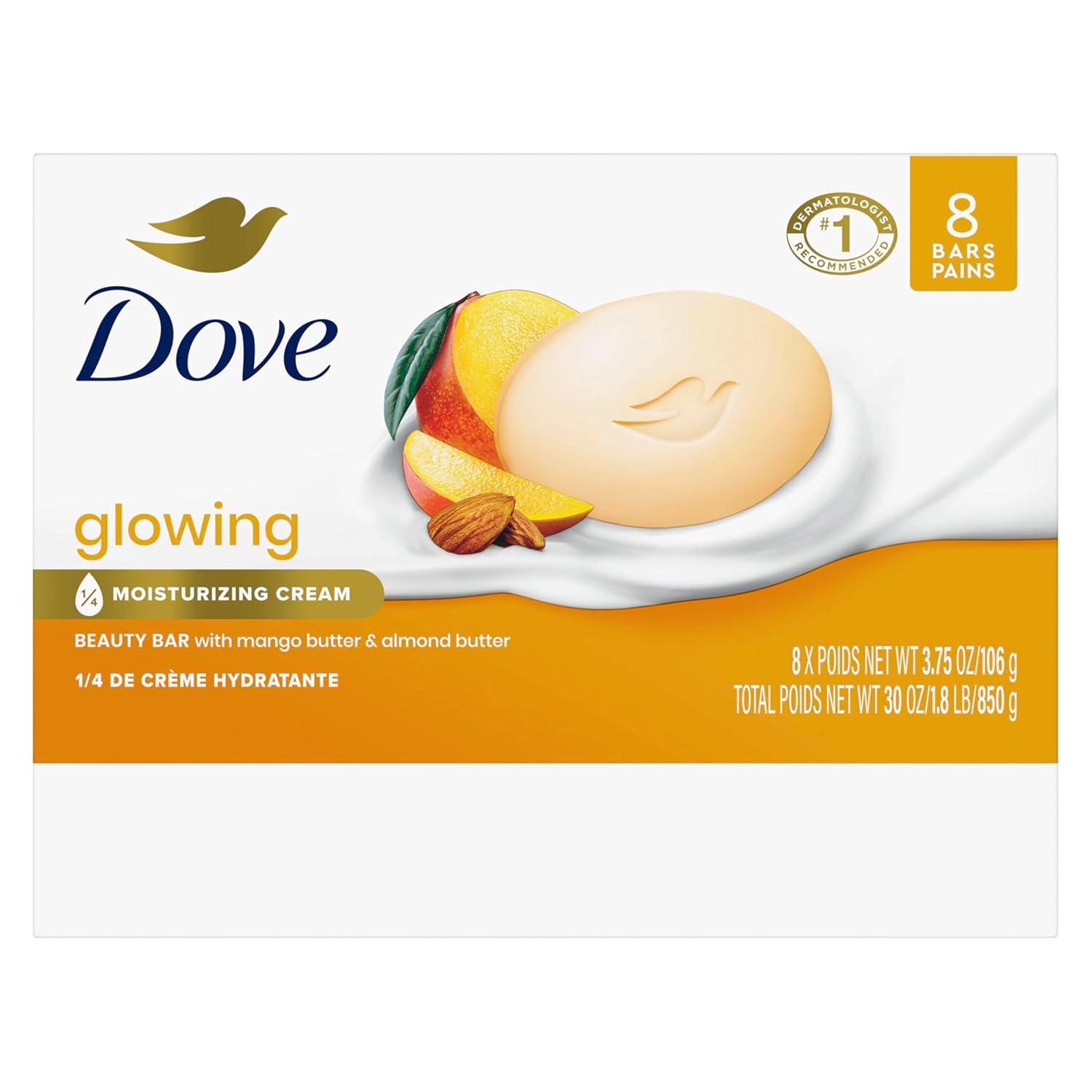 imageDove Beauty Bar Soap Glowing Mango amp Almond Butters 8 Bars for Radiant Skin Illuminates Skin 375 oz375 Ounce Pack of 8