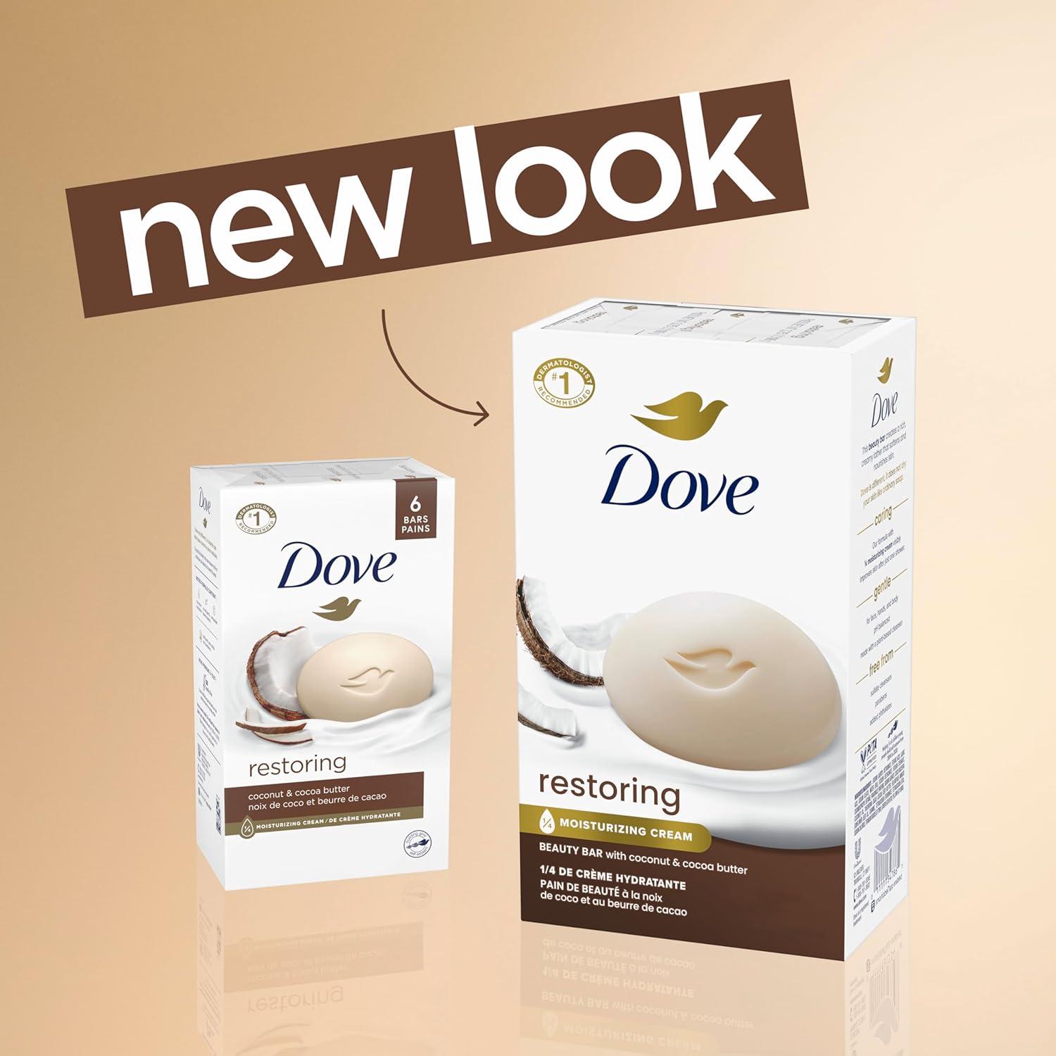 imageDove Beauty Bar Soap Restoring Coconut amp Cocoa Butter 6 Count for Restored Skin Nourishes Skin 375 ozCoconut Cocoa Butter
