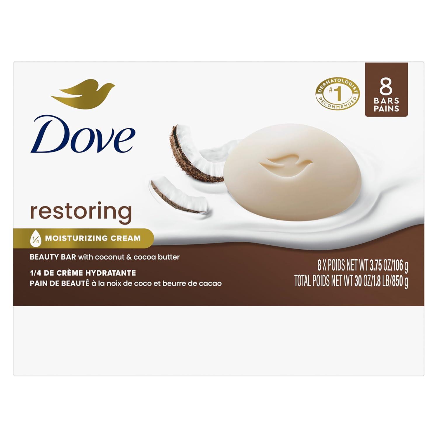 imageDove Beauty Bar Soap Restoring Coconut amp Cocoa Butter 6 Count for Restored Skin Nourishes Skin 375 ozCoconut Cocoa Butter