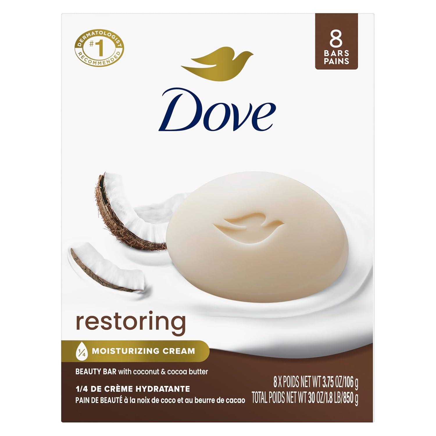 imageDove Beauty Bar Soap Restoring Coconut amp Cocoa Butter 6 Count for Restored Skin Nourishes Skin 375 ozCoconut Cocoa Butter