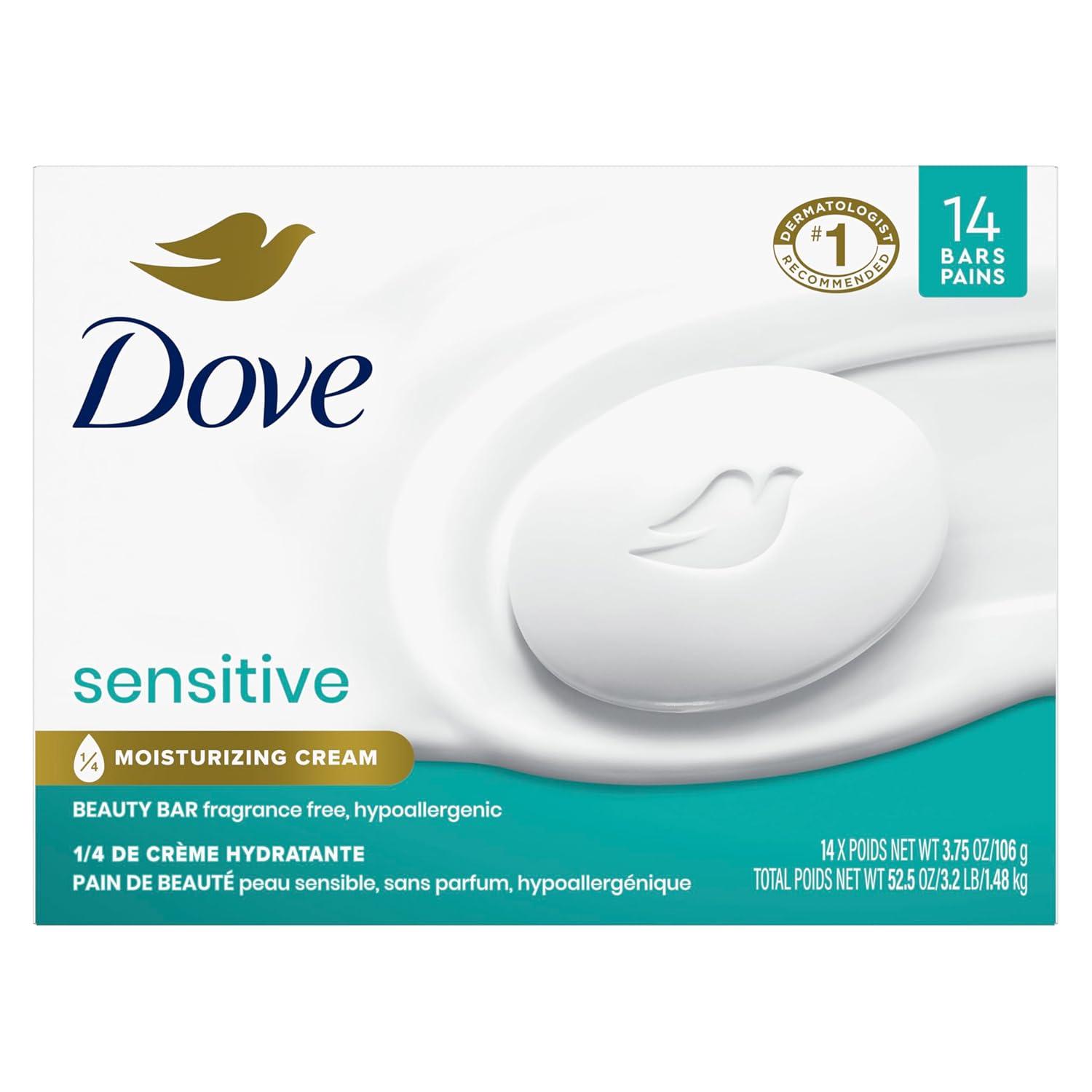 imageDove Beauty Bar Soap Sensitive 8 Bars for Sensitive Skin Fragrance Free and Hypoallergenic 375 ozUnscented
