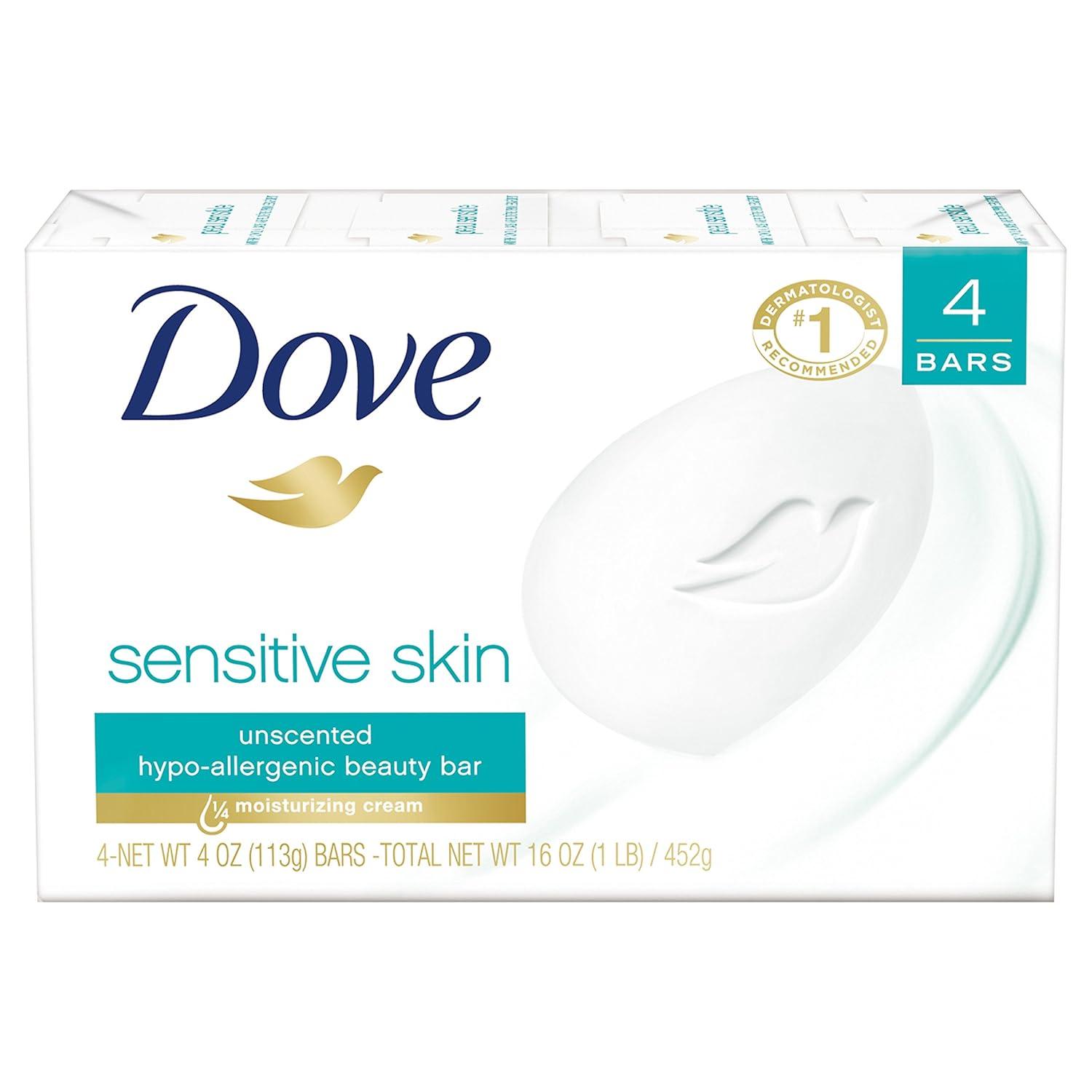 imageDove Beauty Bar Soap Sensitive 8 Bars for Sensitive Skin Fragrance Free and Hypoallergenic 375 ozUnscented