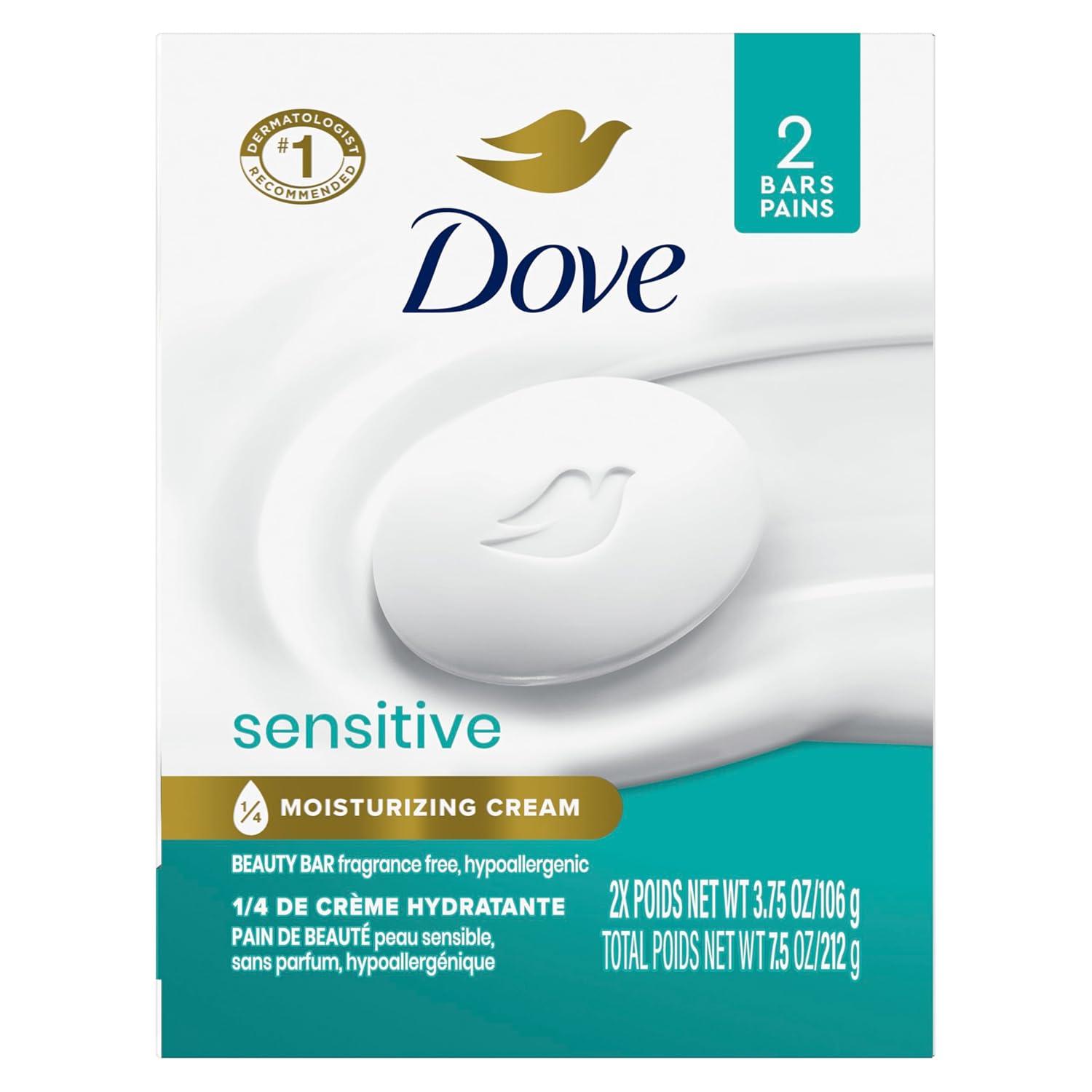 imageDove Beauty Bar Soap Sensitive 8 Bars for Sensitive Skin Fragrance Free and Hypoallergenic 375 ozUnscented