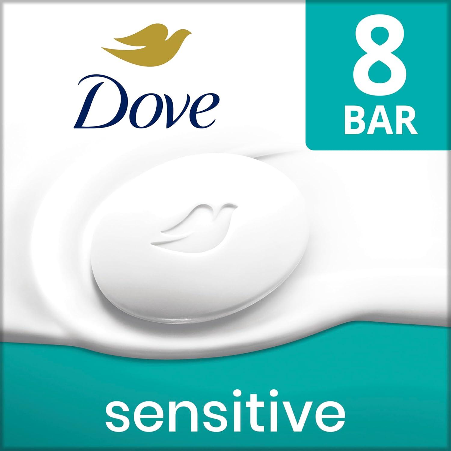 imageDove Beauty Bar Soap Sensitive 8 Bars for Sensitive Skin Fragrance Free and Hypoallergenic 375 ozUnscented