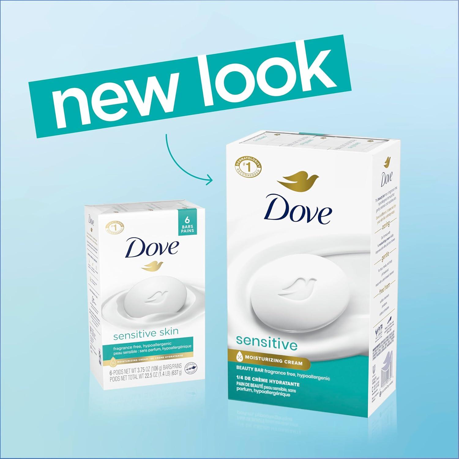 imageDove Beauty Bar Soap Sensitive 8 Bars for Sensitive Skin Fragrance Free and Hypoallergenic 375 ozUnscented