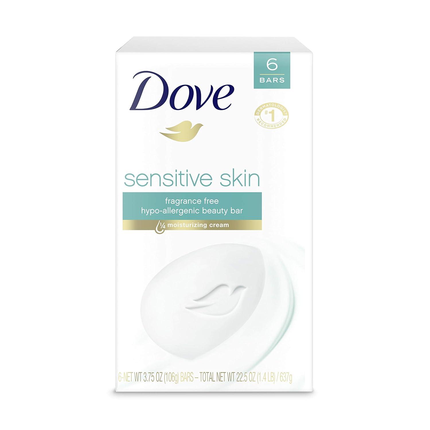 imageDove Beauty Bar Soap Sensitive 8 Bars for Sensitive Skin Fragrance Free and Hypoallergenic 375 ozUnscented