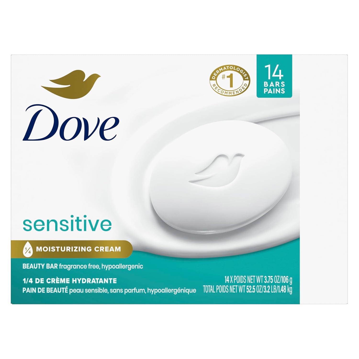 imageDove Beauty Bar Soap Sensitive 8 Bars for Sensitive Skin Fragrance Free and Hypoallergenic 375 ozUnscented