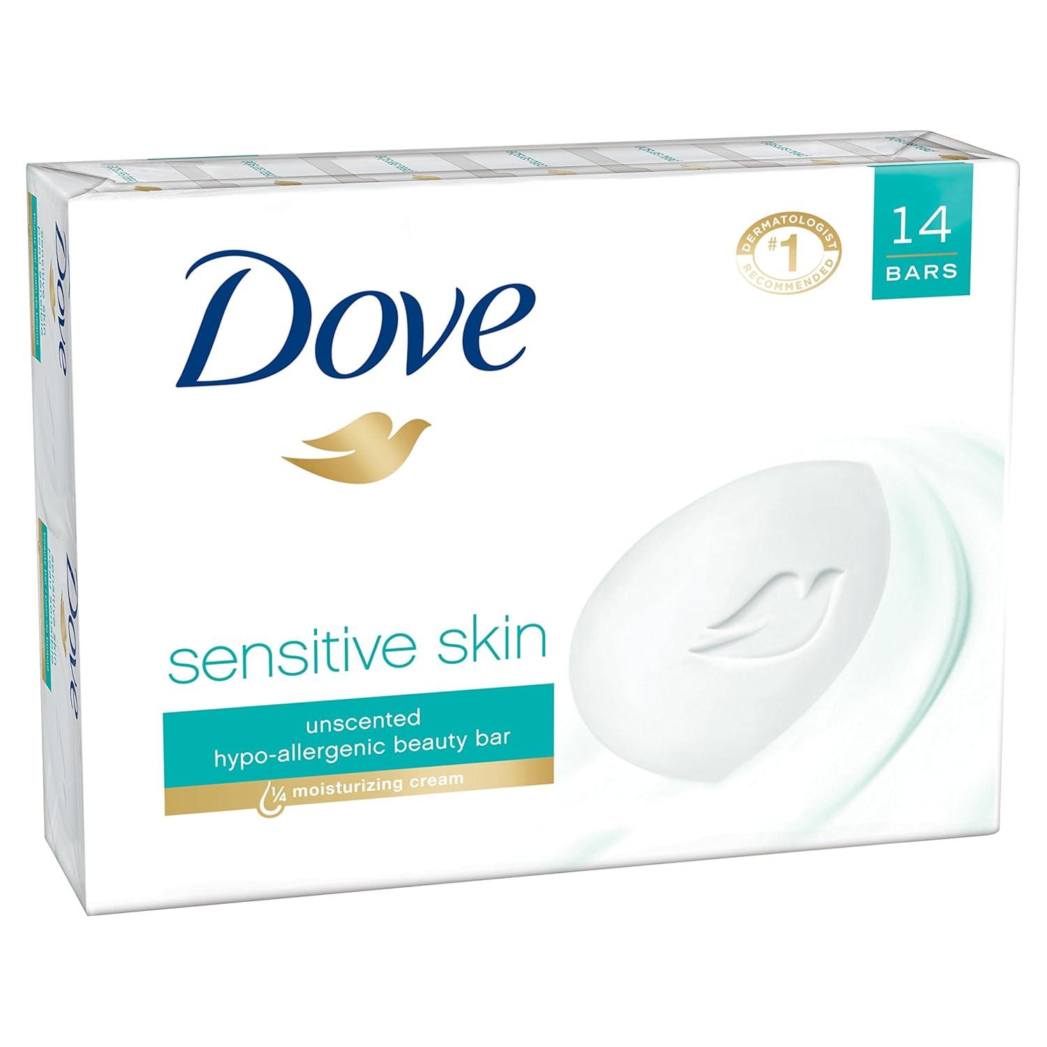 imageDove Beauty Bar Soap Sensitive 8 Bars for Sensitive Skin Fragrance Free and Hypoallergenic 375 ozUnscented