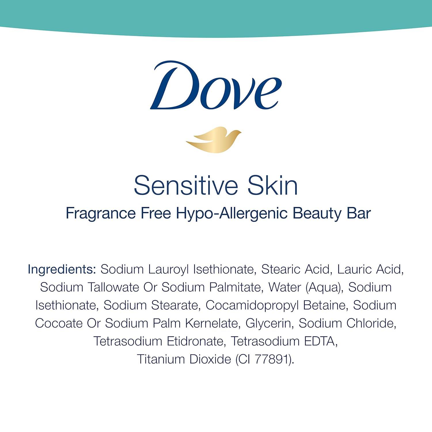 imageDove Beauty Bar Soap Sensitive 8 Bars for Sensitive Skin Fragrance Free and Hypoallergenic 375 ozUnscented