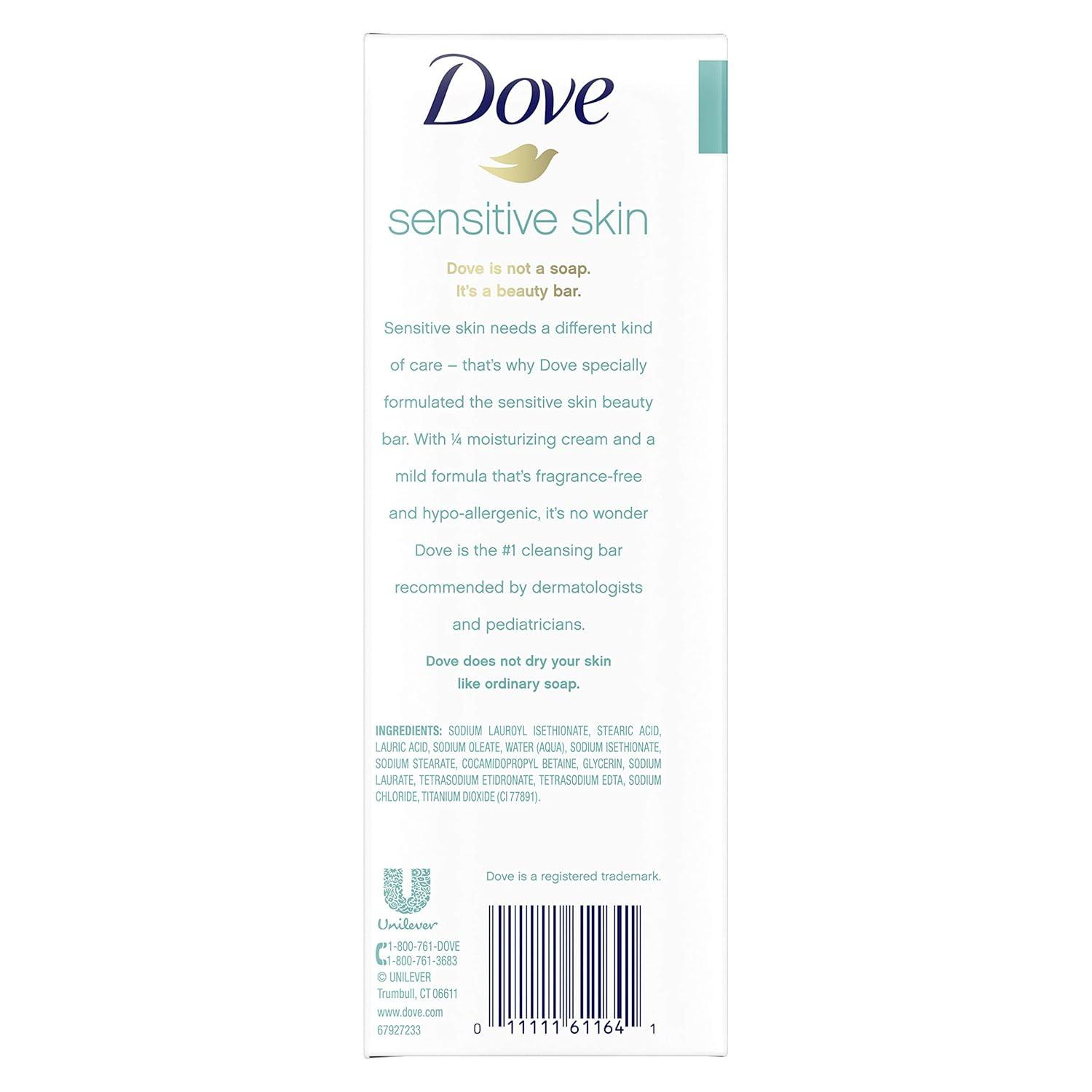 imageDove Beauty Bar Soap Sensitive 8 Bars for Sensitive Skin Fragrance Free and Hypoallergenic 375 ozUnscented