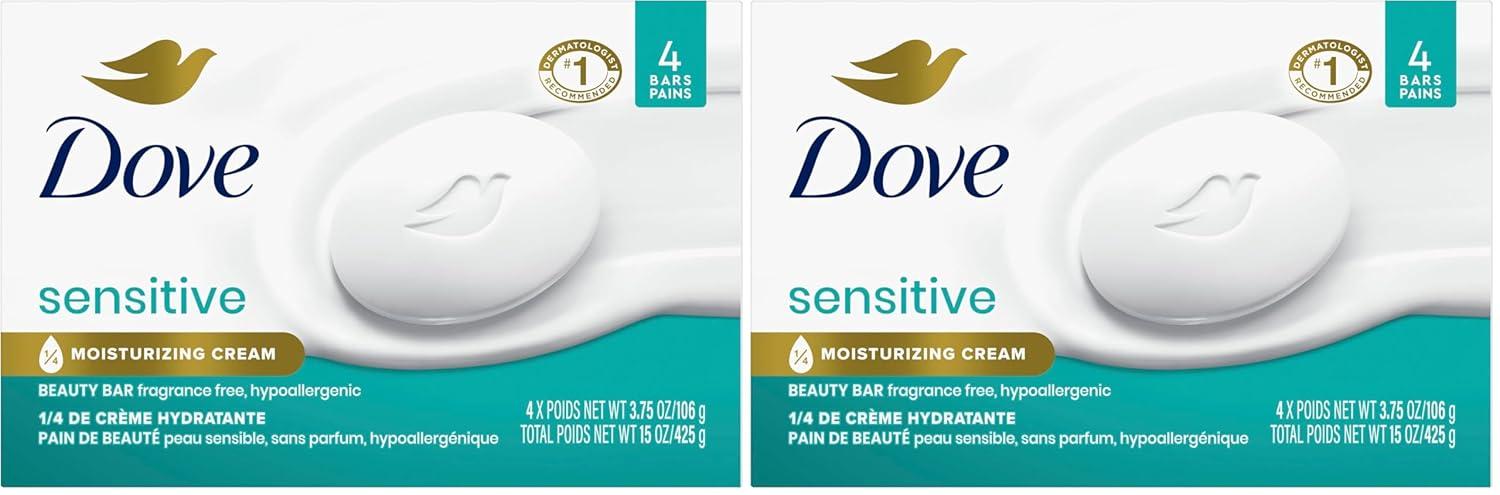 imageDove Beauty Bar Soap Sensitive 8 Bars for Sensitive Skin Fragrance Free and Hypoallergenic 375 ozUnscented