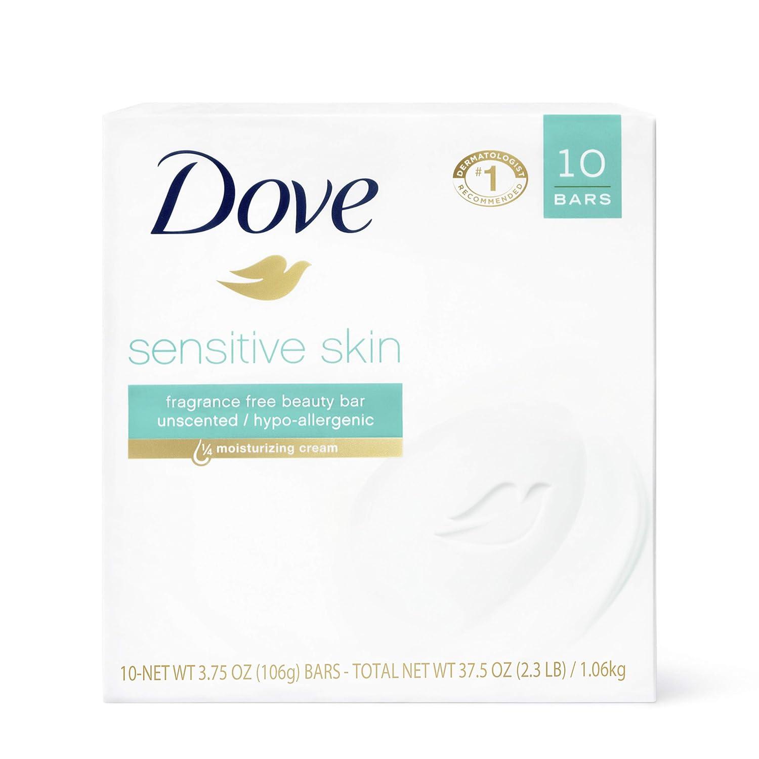 imageDove Beauty Bar Soap Sensitive 8 Bars for Sensitive Skin Fragrance Free and Hypoallergenic 375 ozUnscented