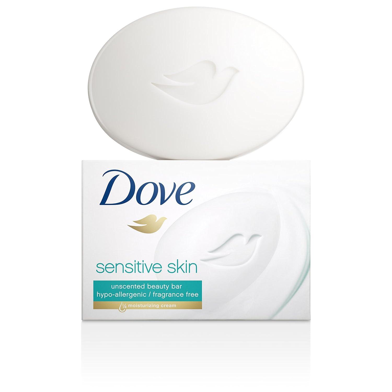 imageDove Beauty Bar Soap Sensitive 8 Bars for Sensitive Skin Fragrance Free and Hypoallergenic 375 ozUnscented