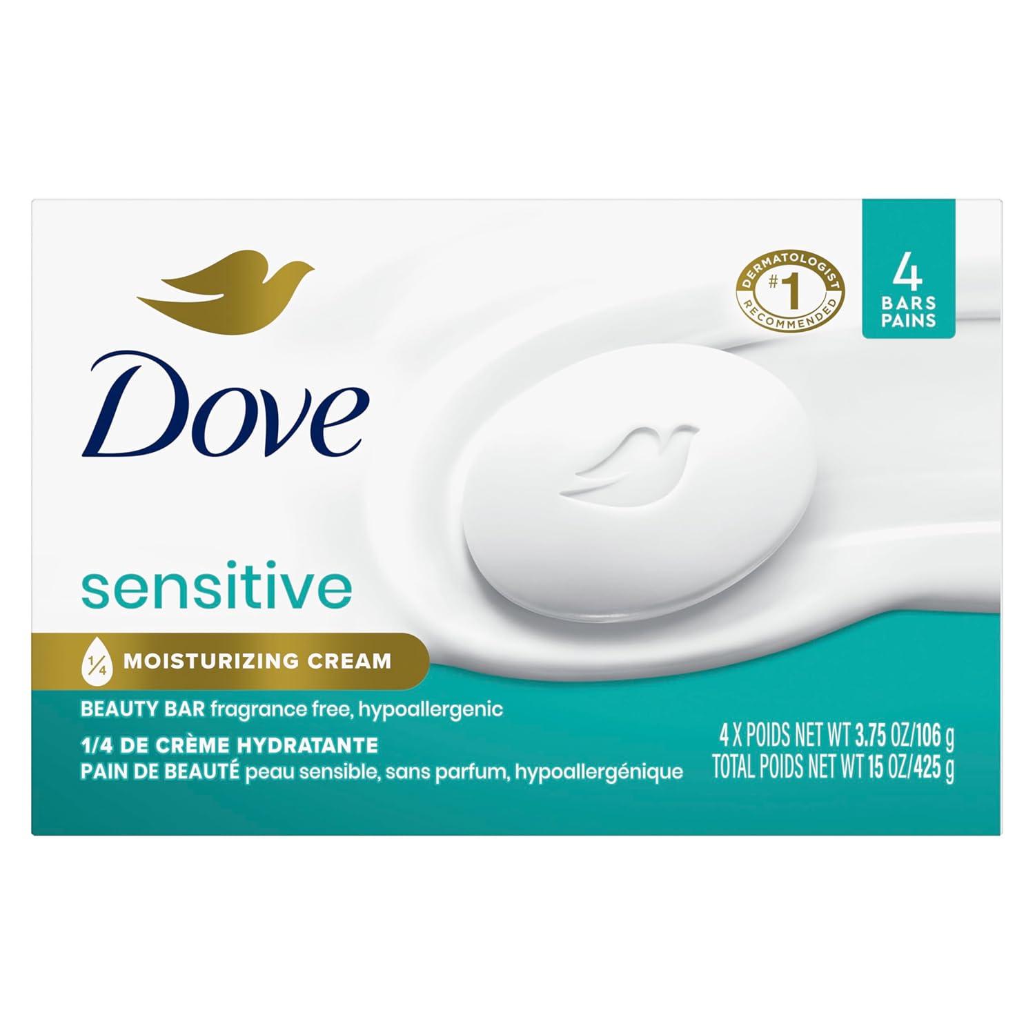 imageDove Beauty Bar Soap Sensitive 8 Bars for Sensitive Skin Fragrance Free and Hypoallergenic 375 ozUnscented